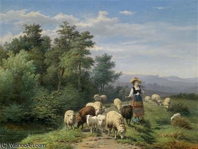 Shepherdess And Flock In An Open Landscape — Jan Frederik Pieter Portielje