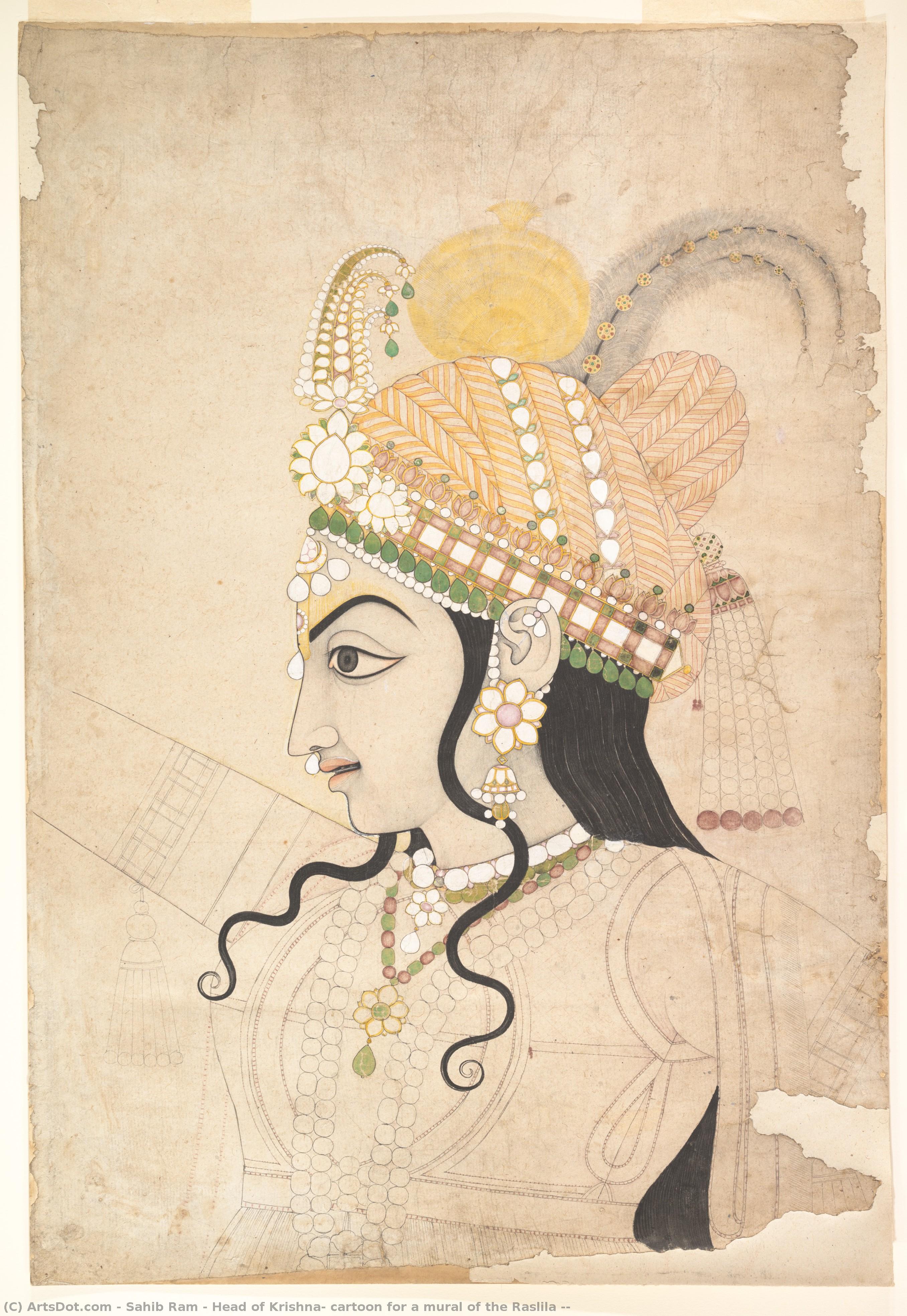 Head Of Krishna: Cartoon For A Mural Of The Raslila — Sahib Ram