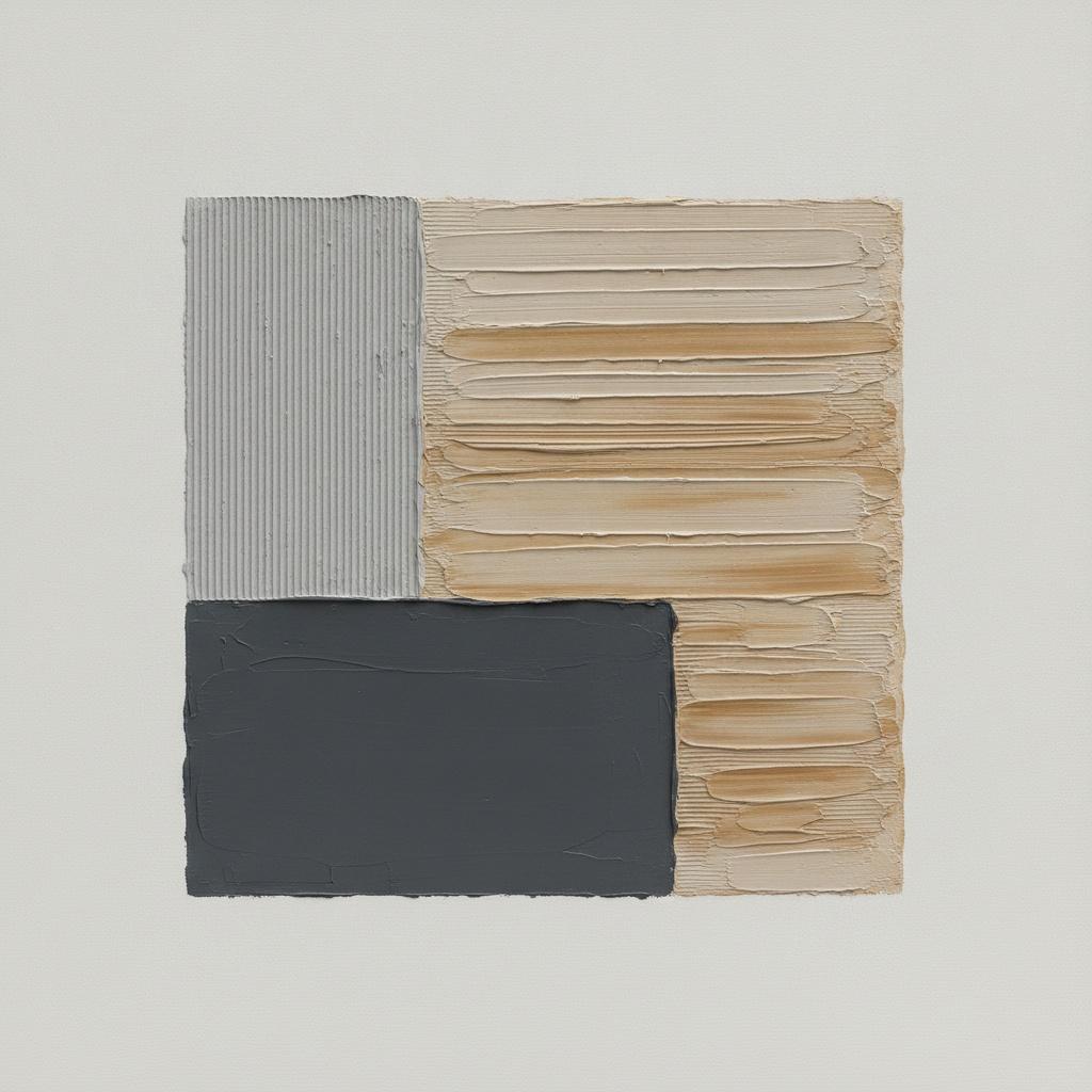 Layered Charcoal And Oat Textured Geometric Relief — David Moreau