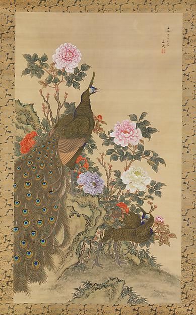牡丹に孔雀図 Peacocks And Peonies — Tani Bunchō