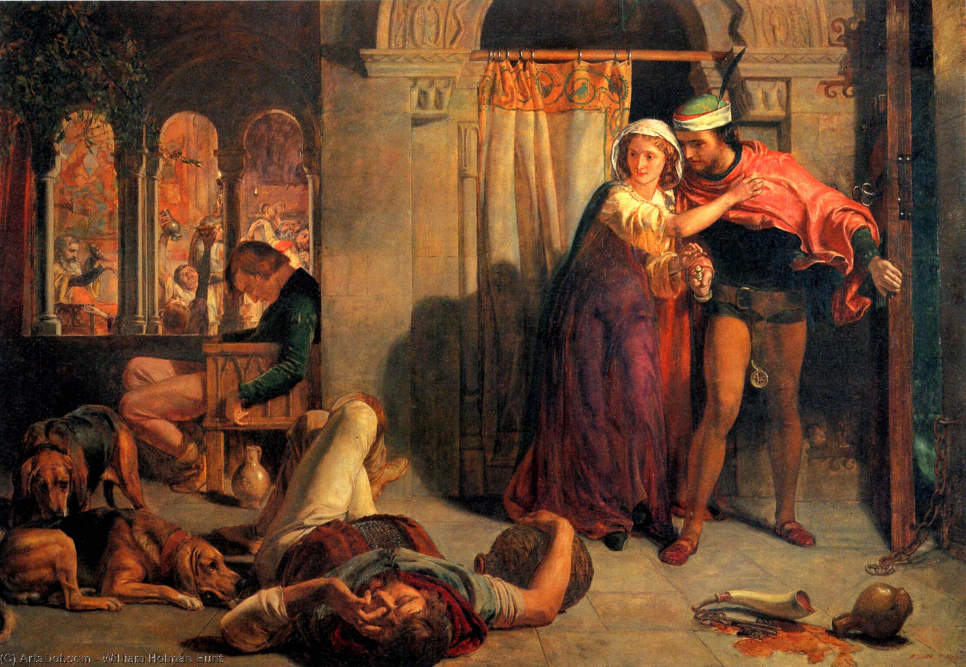 The Eve Of St. Agnes: The Flight Of Madeleine And Porphyro During The Drunkenness Attending The Revelry — William Holman Hunt