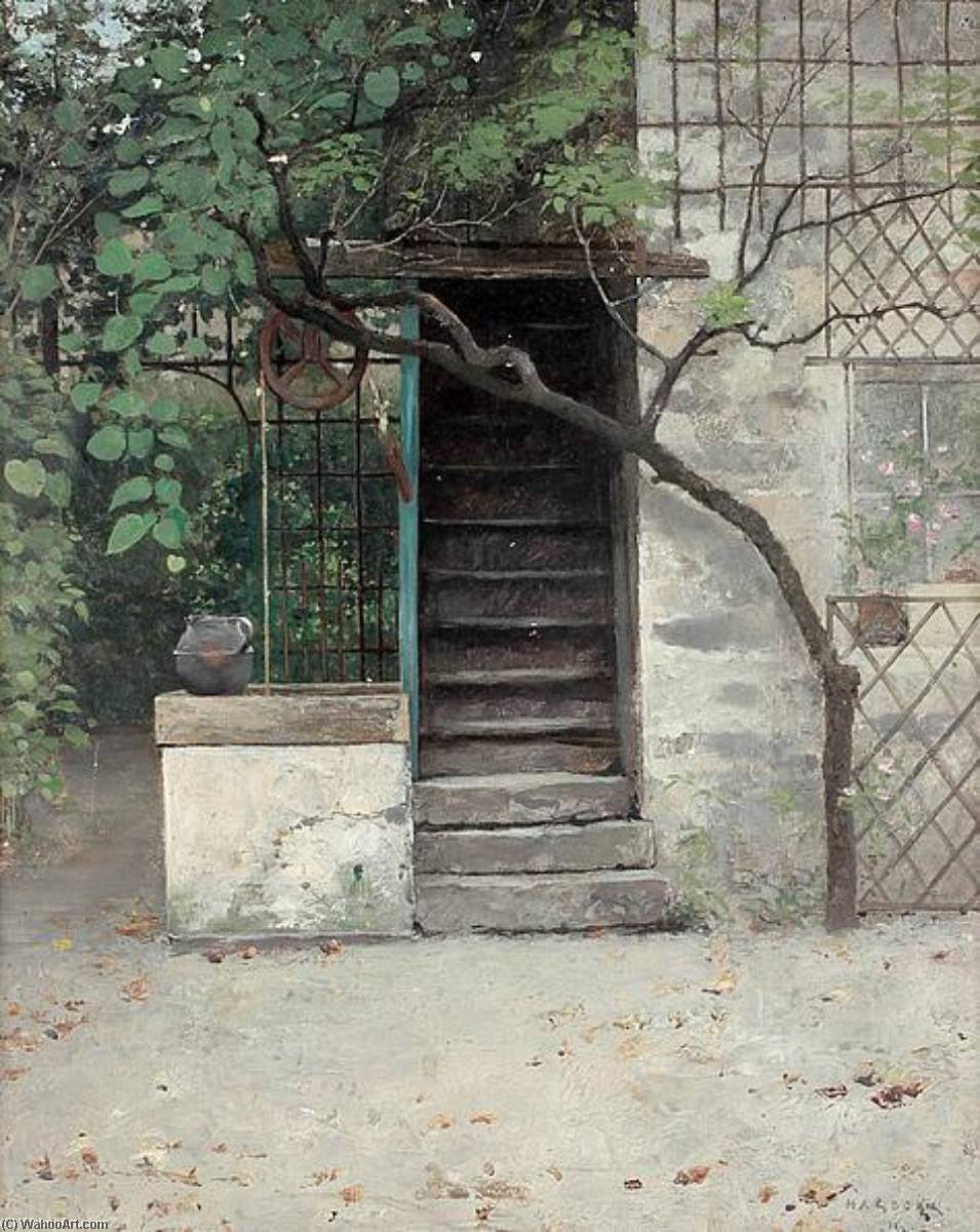 House With Stairs And Trees — August Wilhelm Nikolaus Hagborg