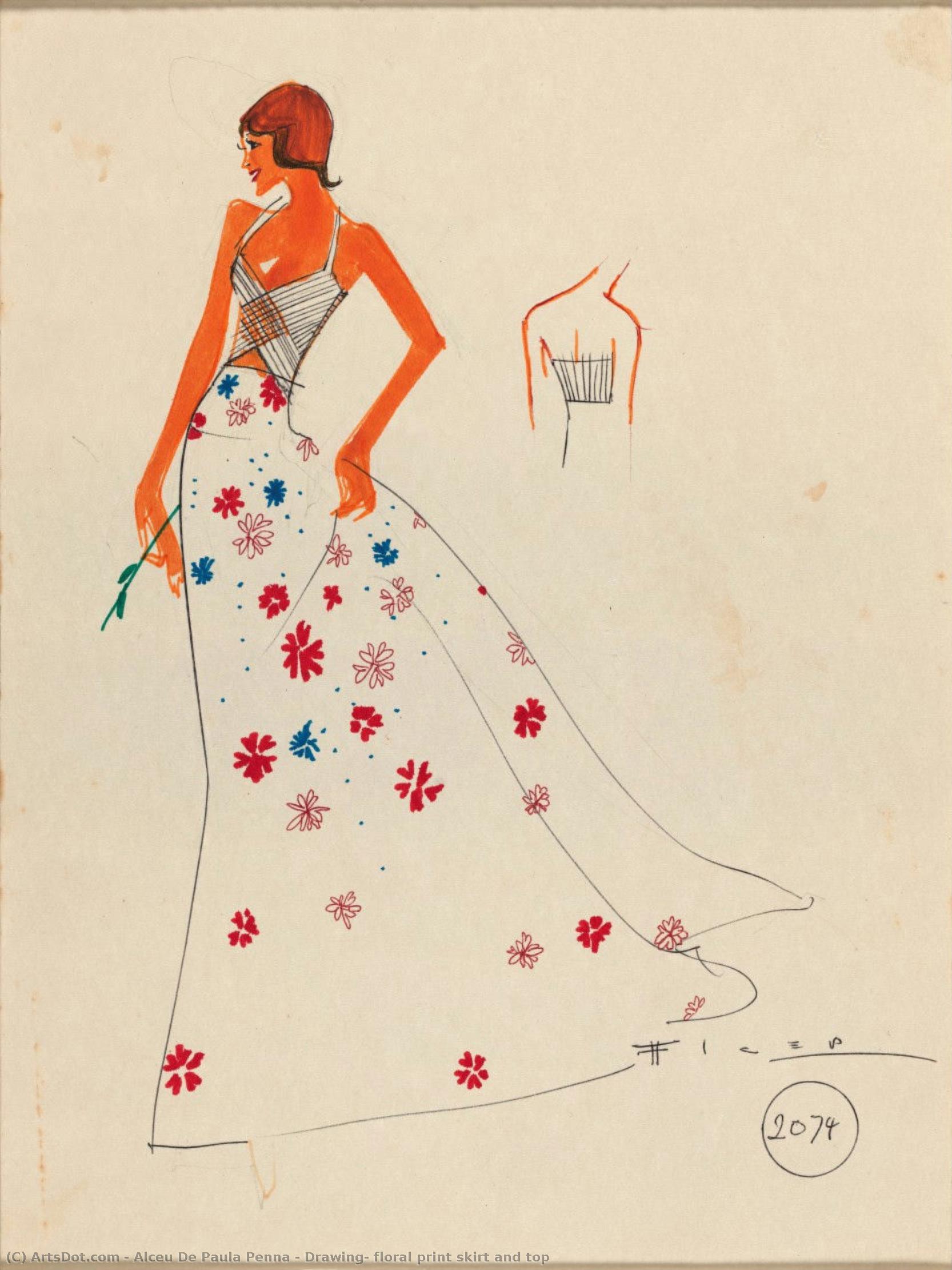 Drawing, Floral Print Skirt And Top — Alceu De Paula Penna