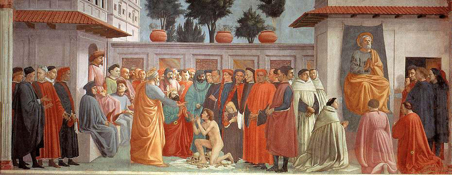 Raising Of The Son Of Teophilus And St.peter Enthroned — Masaccio