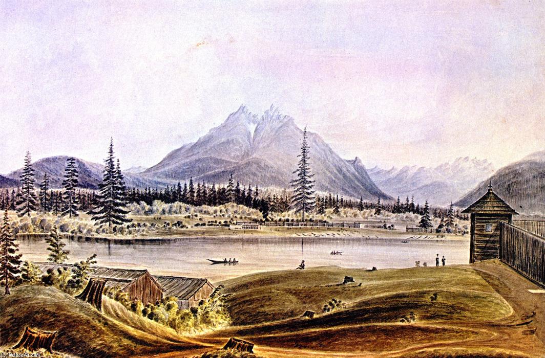 Hudson's Bay Company Fort Langley, Left Bank Of Fraser River, Langley Butte In The Distance — James Madison Alden
