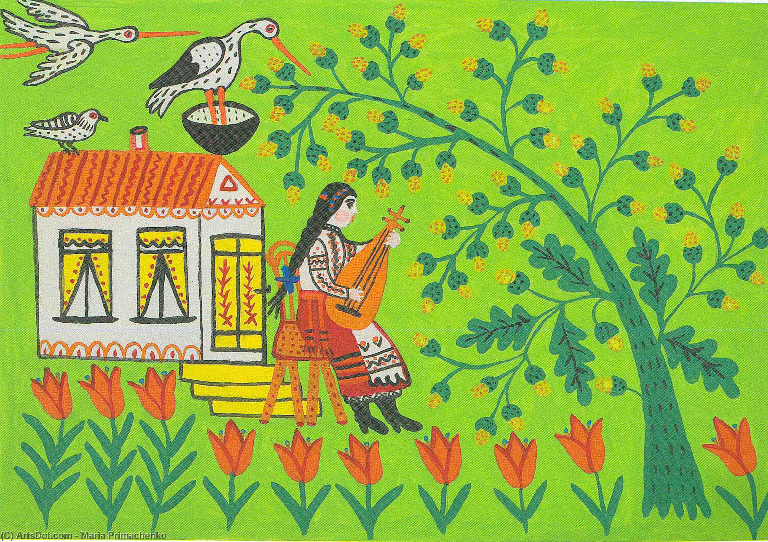 Maiden Plays The Lute And Waits For Her Beloved — Maria Primachenko