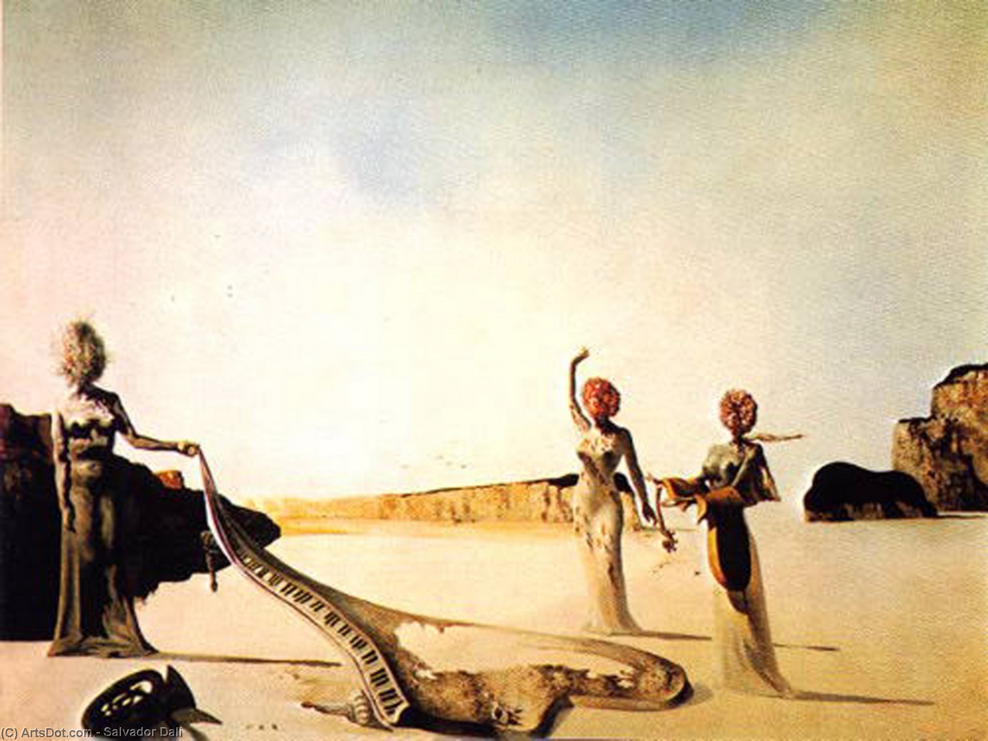 Dalí Tres Mujeres Con Cabezas De Flores Encontrando La Piel De Un Gran Piano — Salvador Dalí