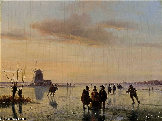 A Winter Landscape With Figures On The Ice — Nicolaas Johannes Roosenboom