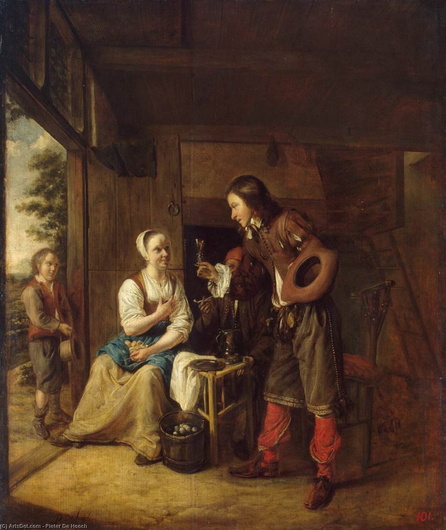 Hombre Ofreciendo Una Copa De Vino A Una Mujer — Pieter De Hooch