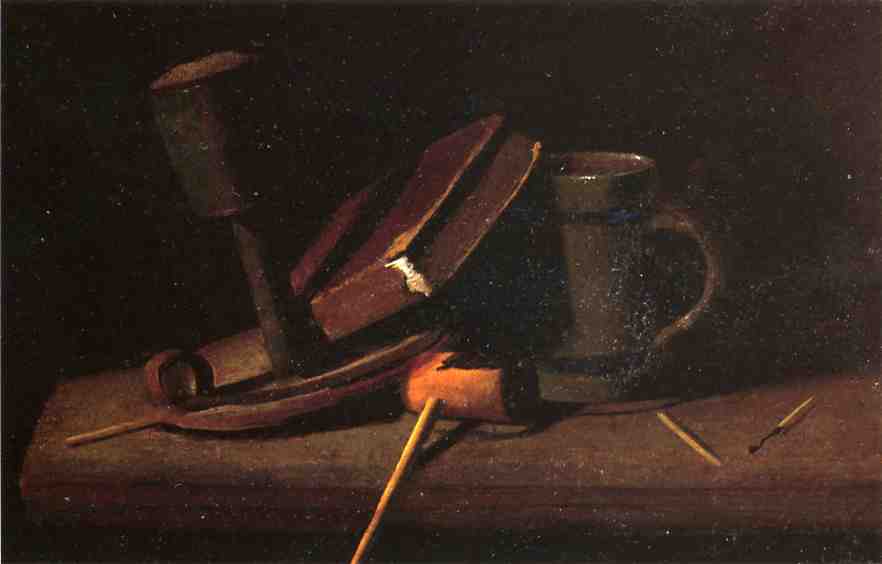 Still Life With Lamp, Pipe, Matches, Book And Mug — John Frederick Peto
