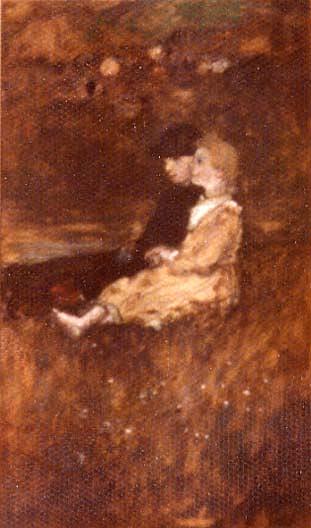 Boy And Girl Sitting On Hillside, (painting) — Arthur B. Davies