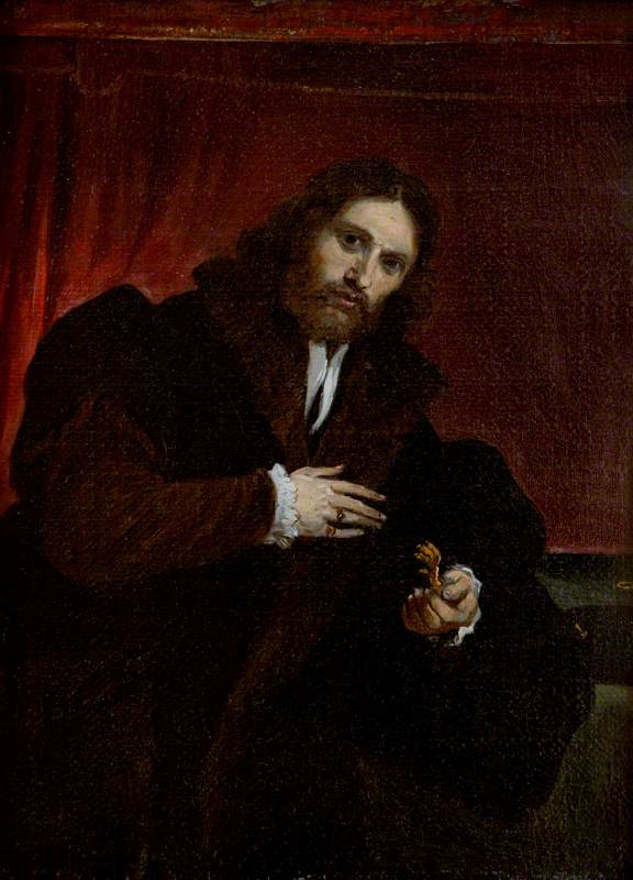 Portrait Of A Man In A Fur Lined Coat Holding A Lion's Claw (after Lorenzo Lotto) — David Teniers The Younger