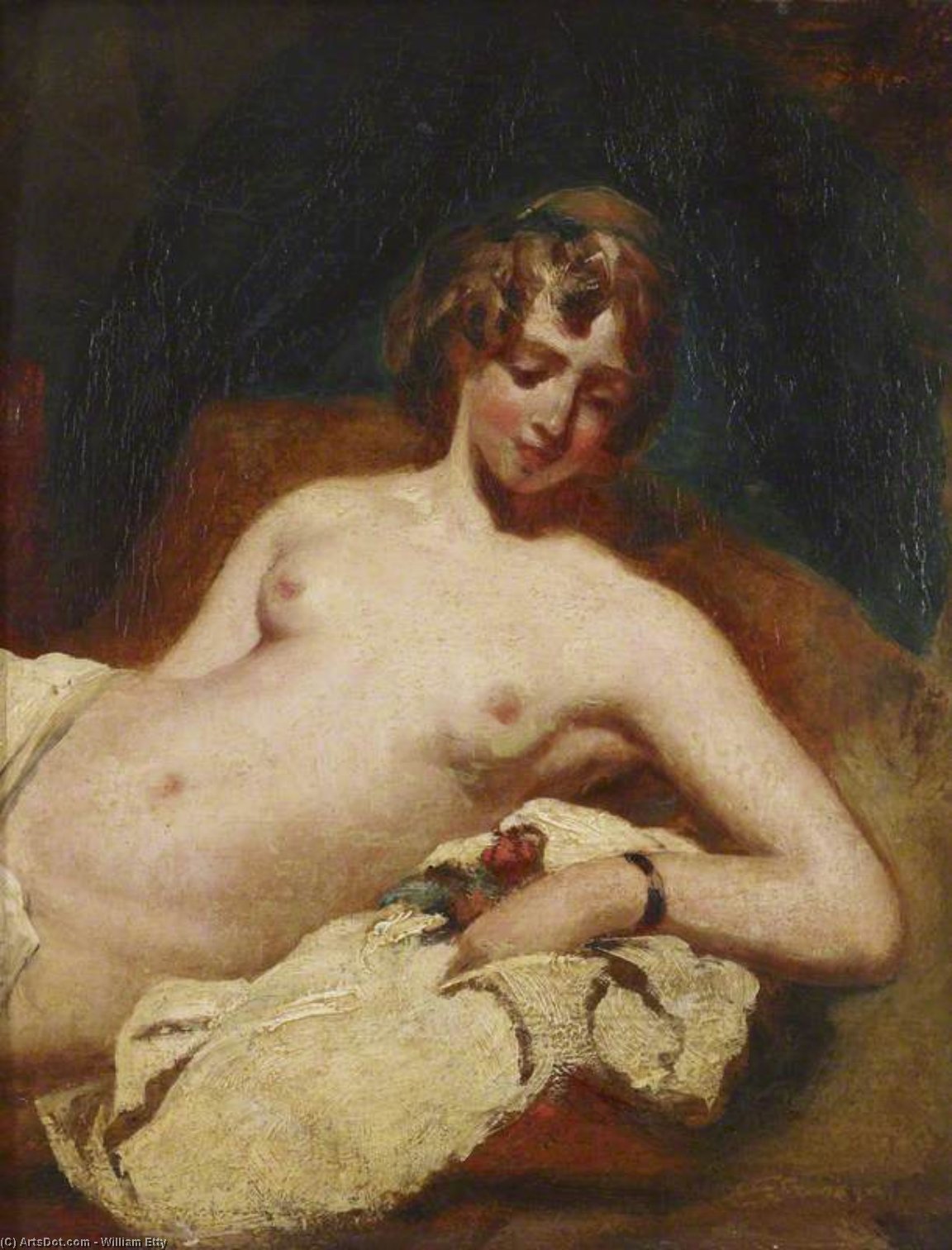 Half-figure Of A Reclining Female Nude On Her Side — William Etty