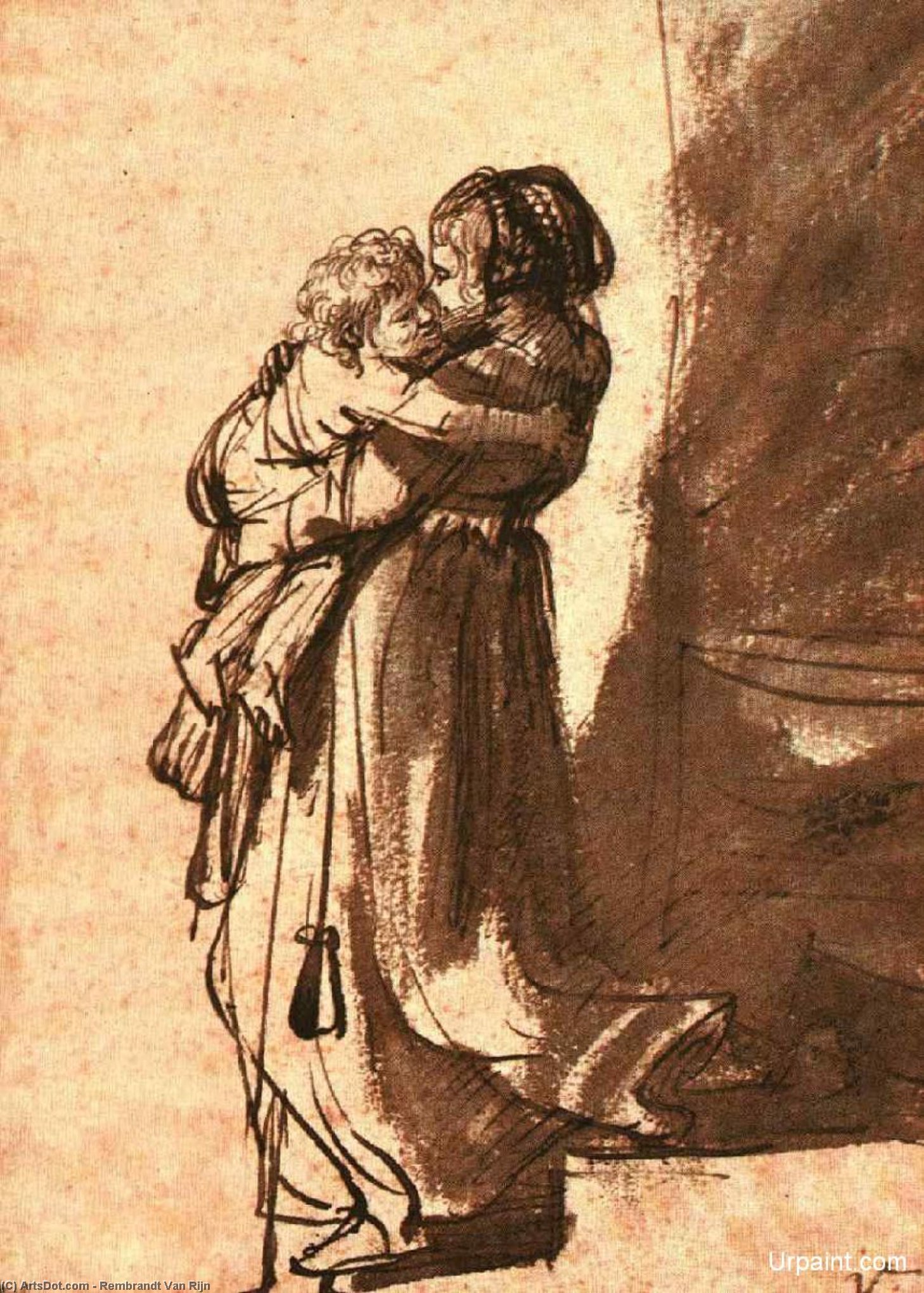 Frau Trägt Kind Nach Hause — Rembrandt Van Rijn
