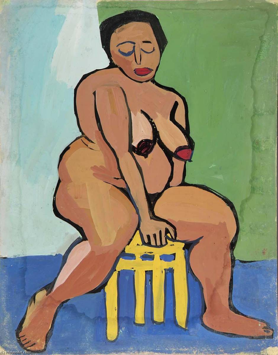 Female Nude On Yellow Stool — ウィリアム・h・ジョンソン