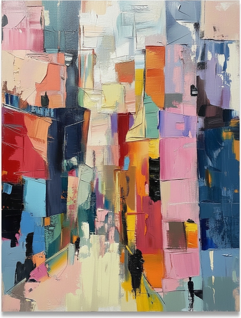 Fragmented Urban Echoes In Crimson And Navy: A Monumental One-of-one Abstract Masterpiece — Christian Noiret