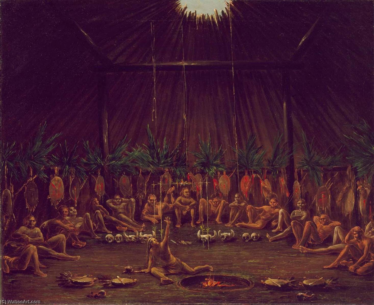 Interior View Of The Medicine Lodge, Mandan O Kee Pa Ceremony — George Catlin