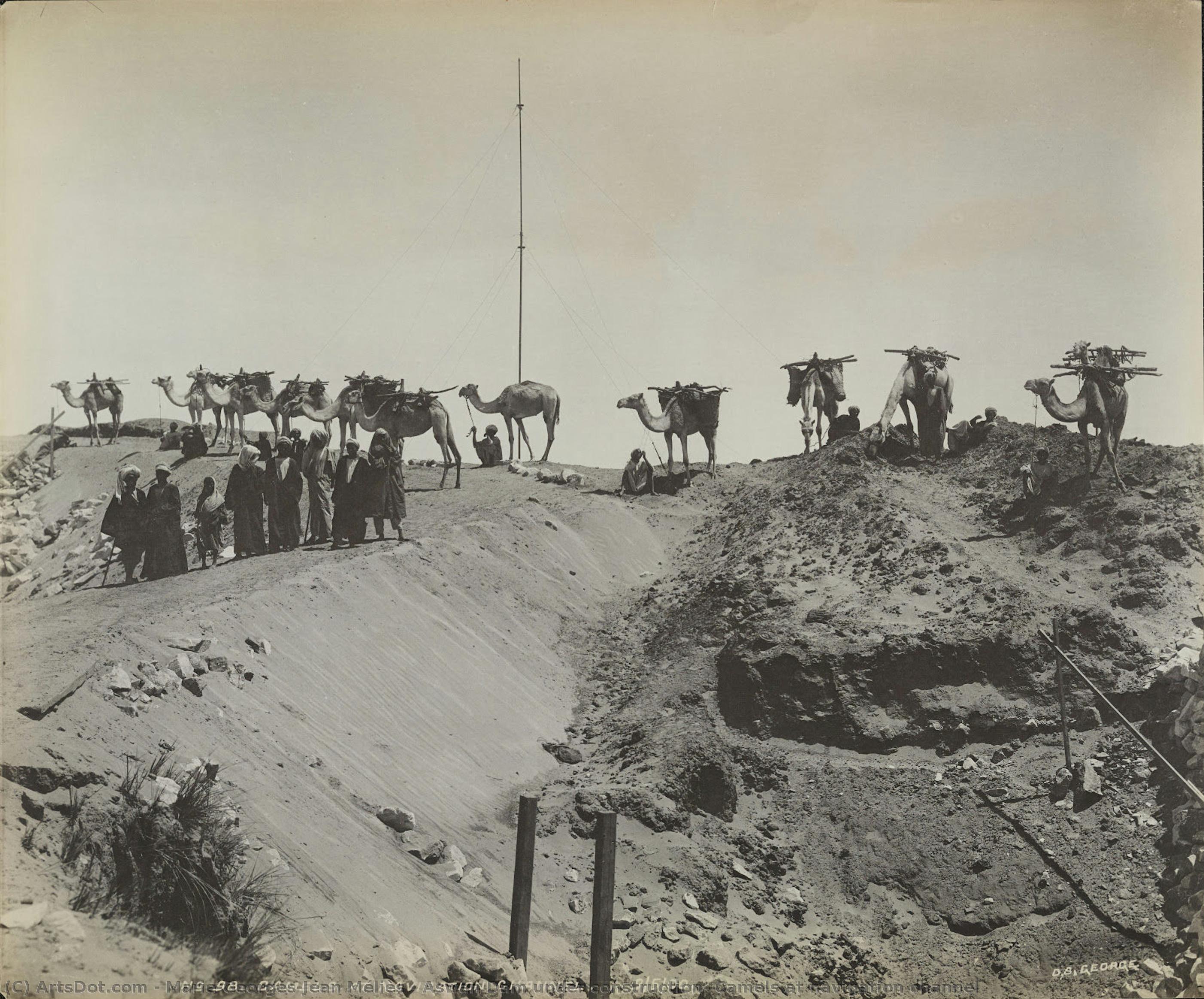 Aswan Dam Under Construction: Camels At Navigation Channel — Marie-georges-jean Méliès