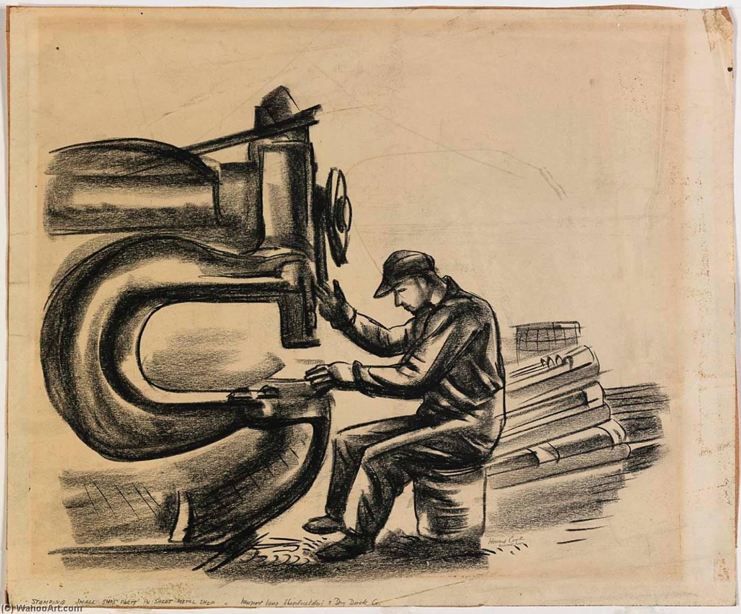 Stamping Small Ship's Parts In Sheet Metal Shop — Howard Cook