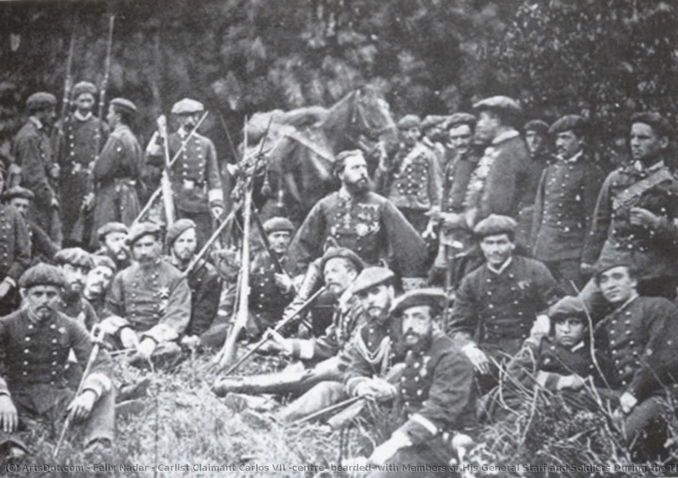 Carlist Claimant Carlos Vii (centre, Bearded) With Members Of His General Staff And Soldiers During The Third Carlist War, Probably Near Tolosa — Félix Nadar