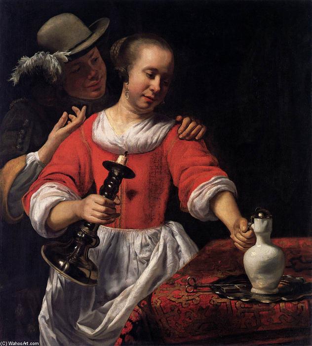 A Young Woman And A Cavalier — Cornelis Bisschop