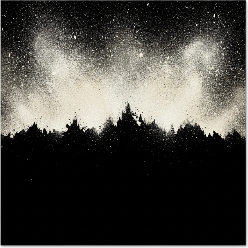 Celestial Dust Above The Obsidian Edge: A Monochromatic Convergence Of Void And Light — Christian Noiret