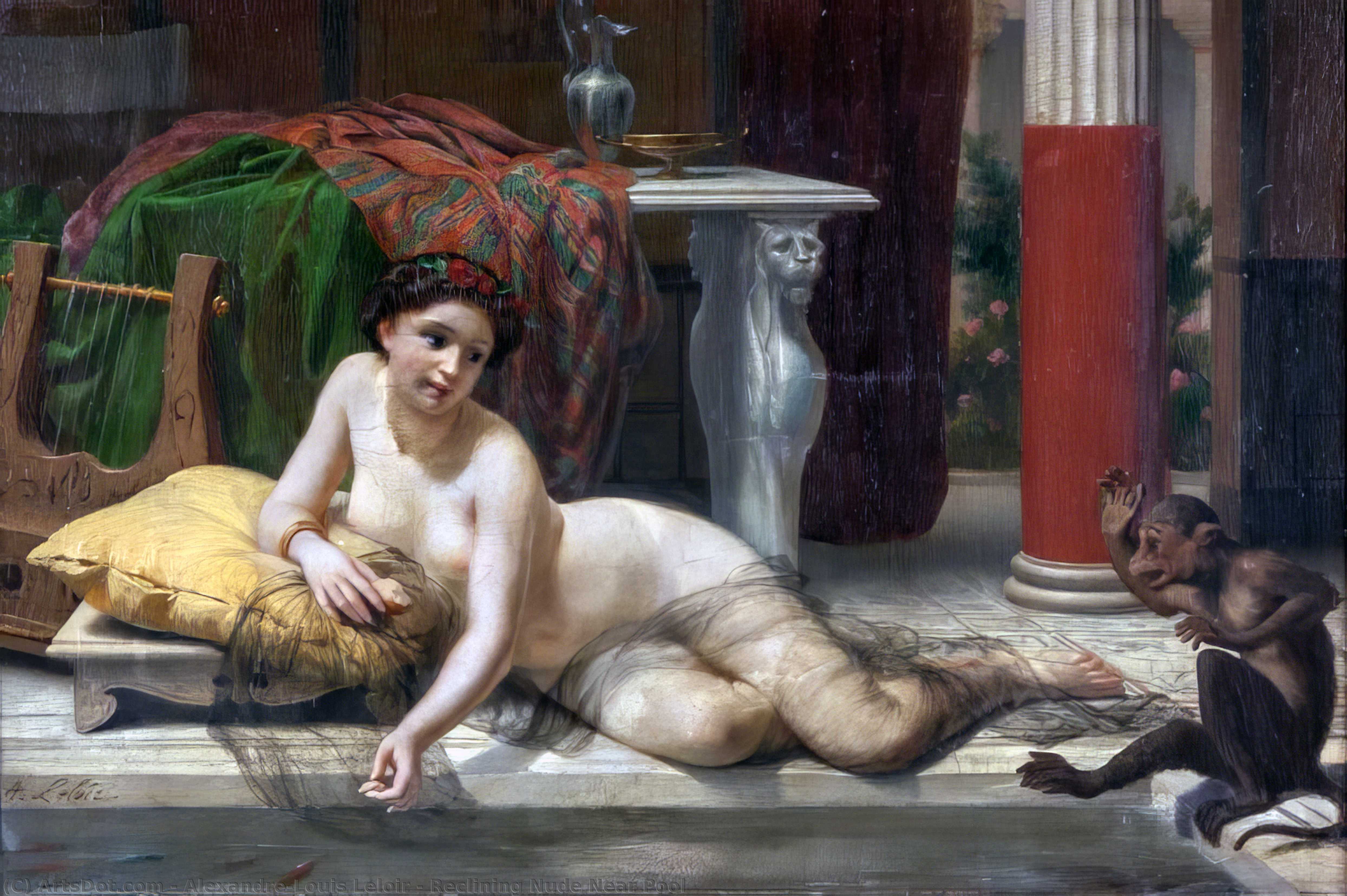 Reclining Nude Near Pool — Alexandre-louis Leloir