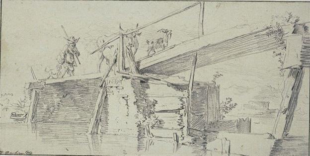 Wooden Bridge With A Shepherd With An Ox, A Goat And A Dog — Nicolaes Pietersz Berchem