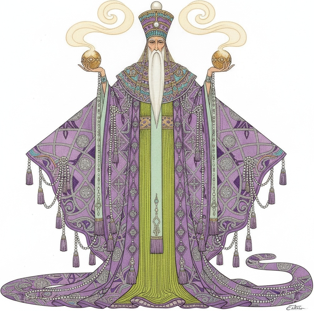 Regal Violet Mantle With Mint And Gold Geometric Embroidery — Valentin Laurent De Courcey