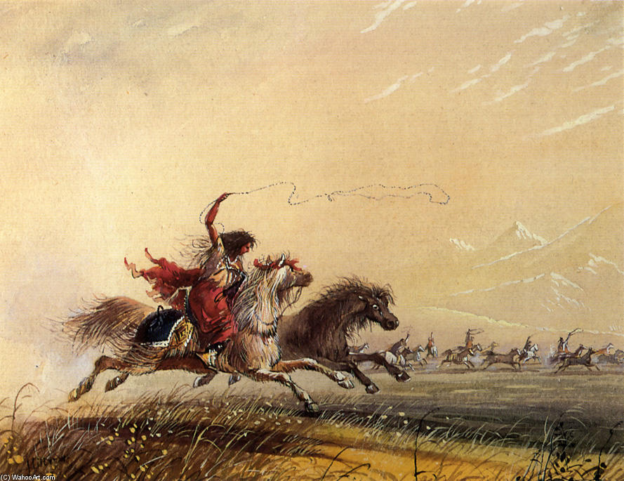 Shoshone Woman Throwing A Lasso — Alfred Jacob Miller