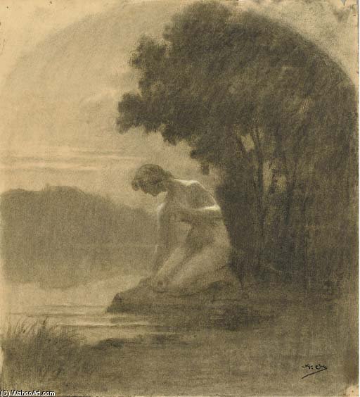 Un Paysage Avec Une Femme Nue Agenouillée Au Bord D'un Lac — Alphonse Osbert