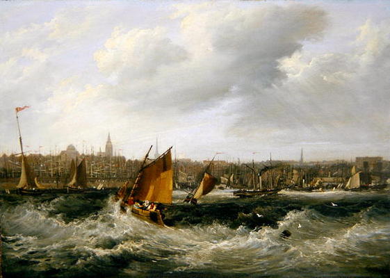 Liverpool, Lancashire From The River Mersey And New Brighton, (oil On Canvas) - (257) — Frederick Calvert