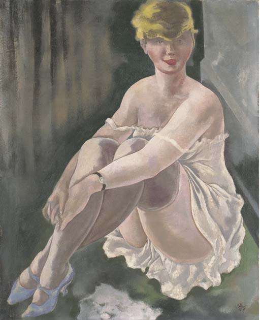 Lotte Schmalhausen Sitting On The Table, With Legs Drawn Up — George Grosz