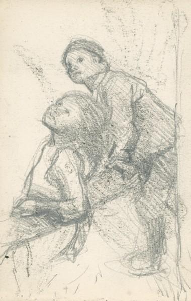 Study Of A Girl And A Boy Leaning Against A Tree Branch — Sir George Clausen