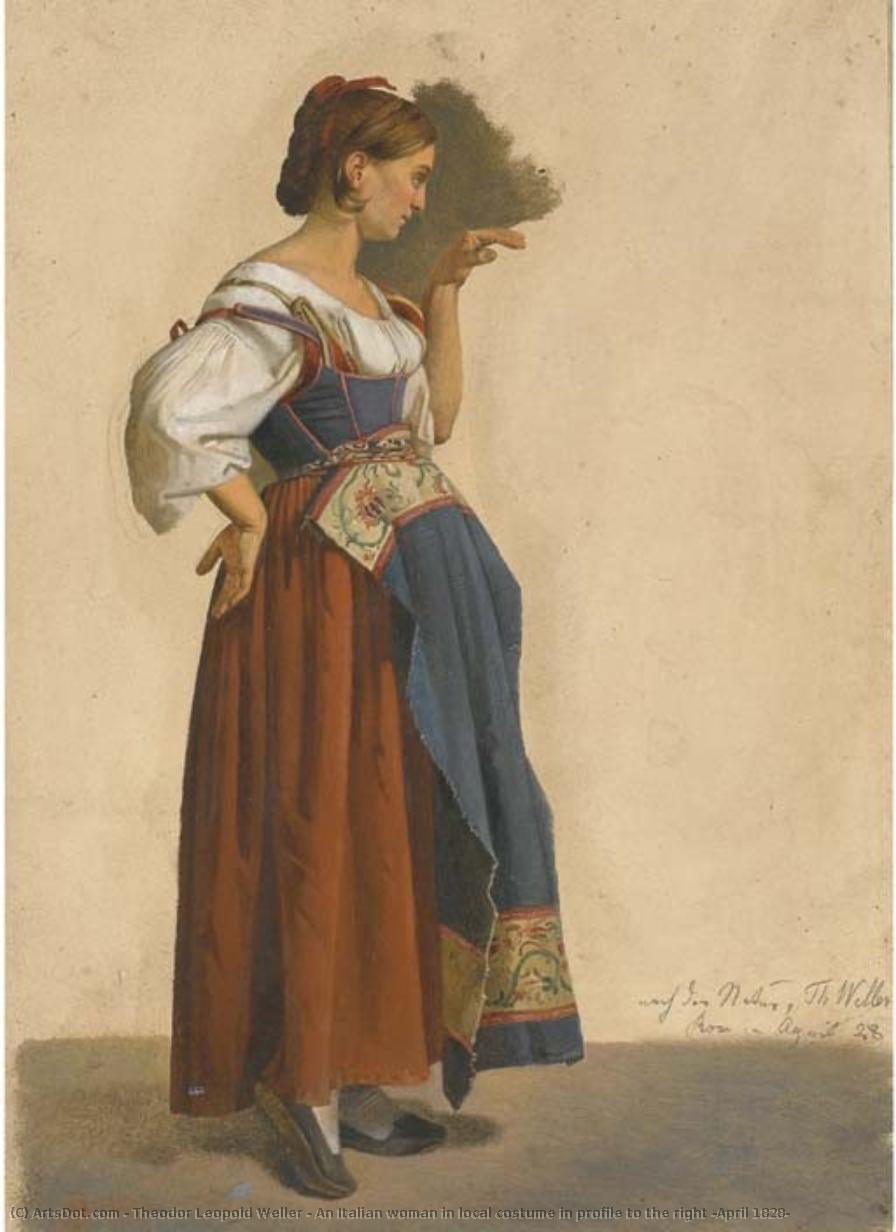 An Italian Woman In Local Costume In Profile To The Right (april 1828) — Theodor Leopold Weller