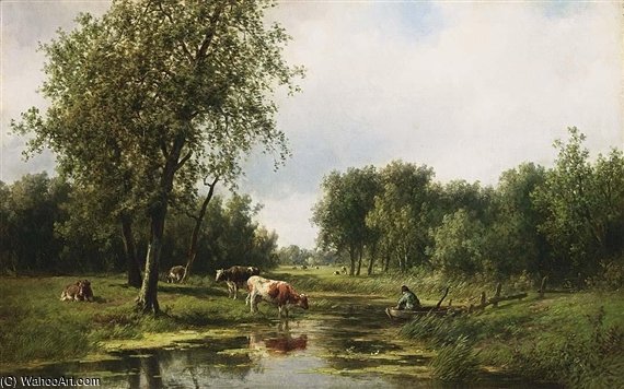 Grazing Cattle By The Water — Willem Vester