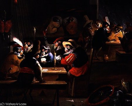 Monkeys In A Tavern, Detail Of The Card Game — Ferdinand Van Kessel