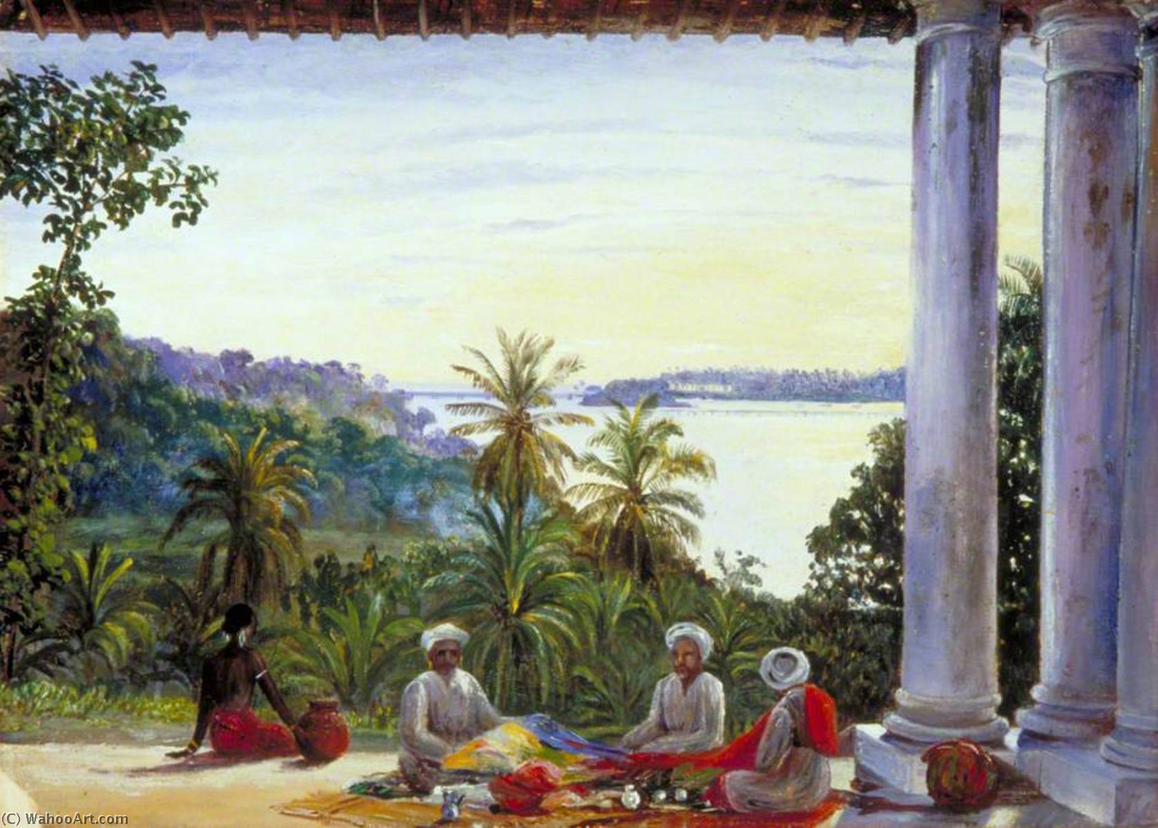 Bombay Pedlars In Mrs Cameron's Verandah, Kalutera, Ceylon — Marianne North