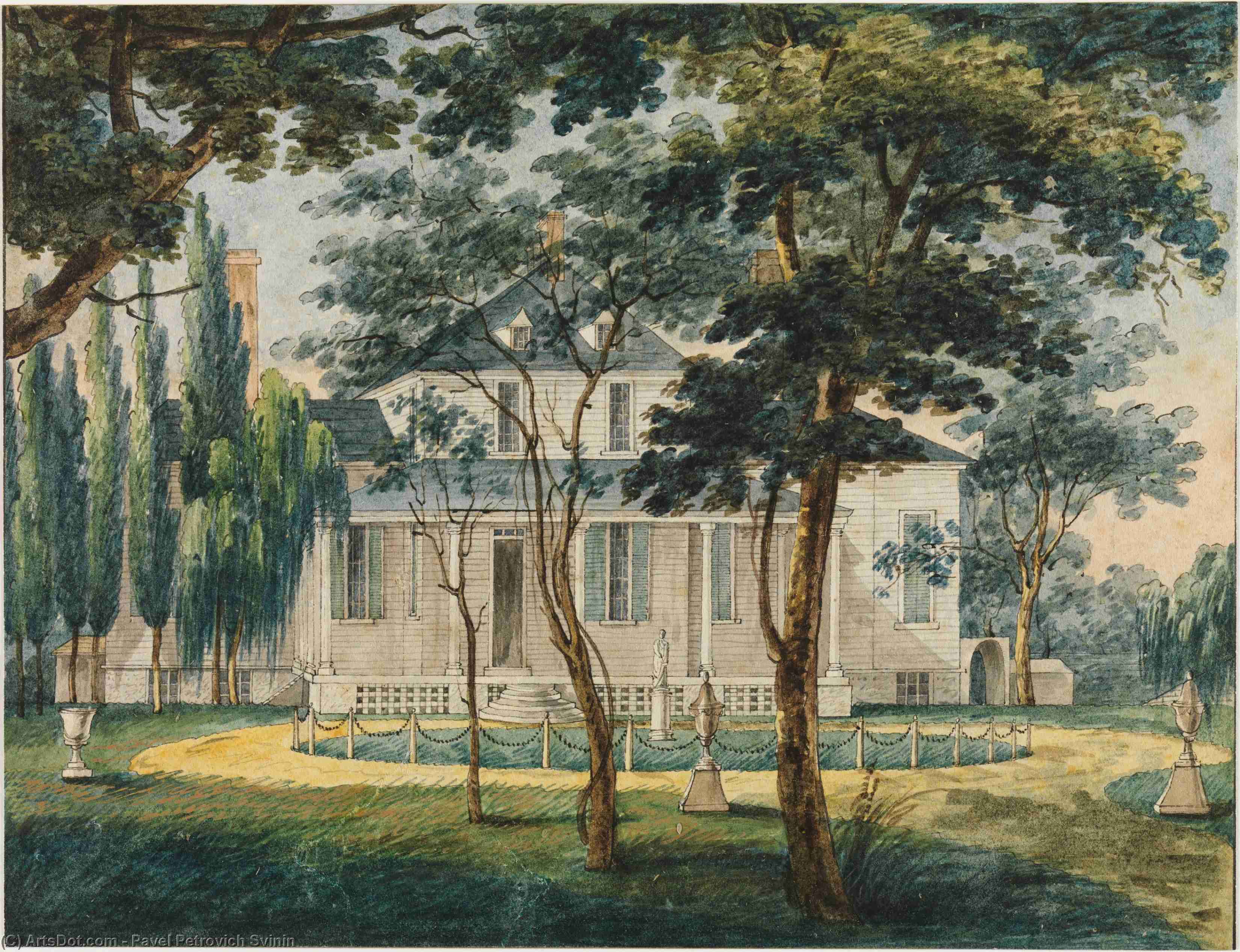 A Country Residence, Possibly General Moreau's Country House At Morrisville, Pennsylvania — Pavel Petrovich Svinin