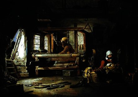 Interior Of A Weaver's Cottage With A Mother And Child — Cornelius Decker