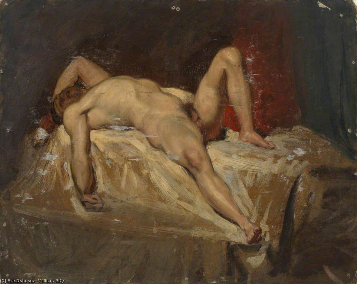 Male Nude Lying Down, Raised Left Knee — William Etty