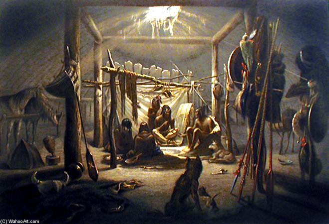 The Interior Of The Hut Of A Mandan Chief - — Карл Бодмер