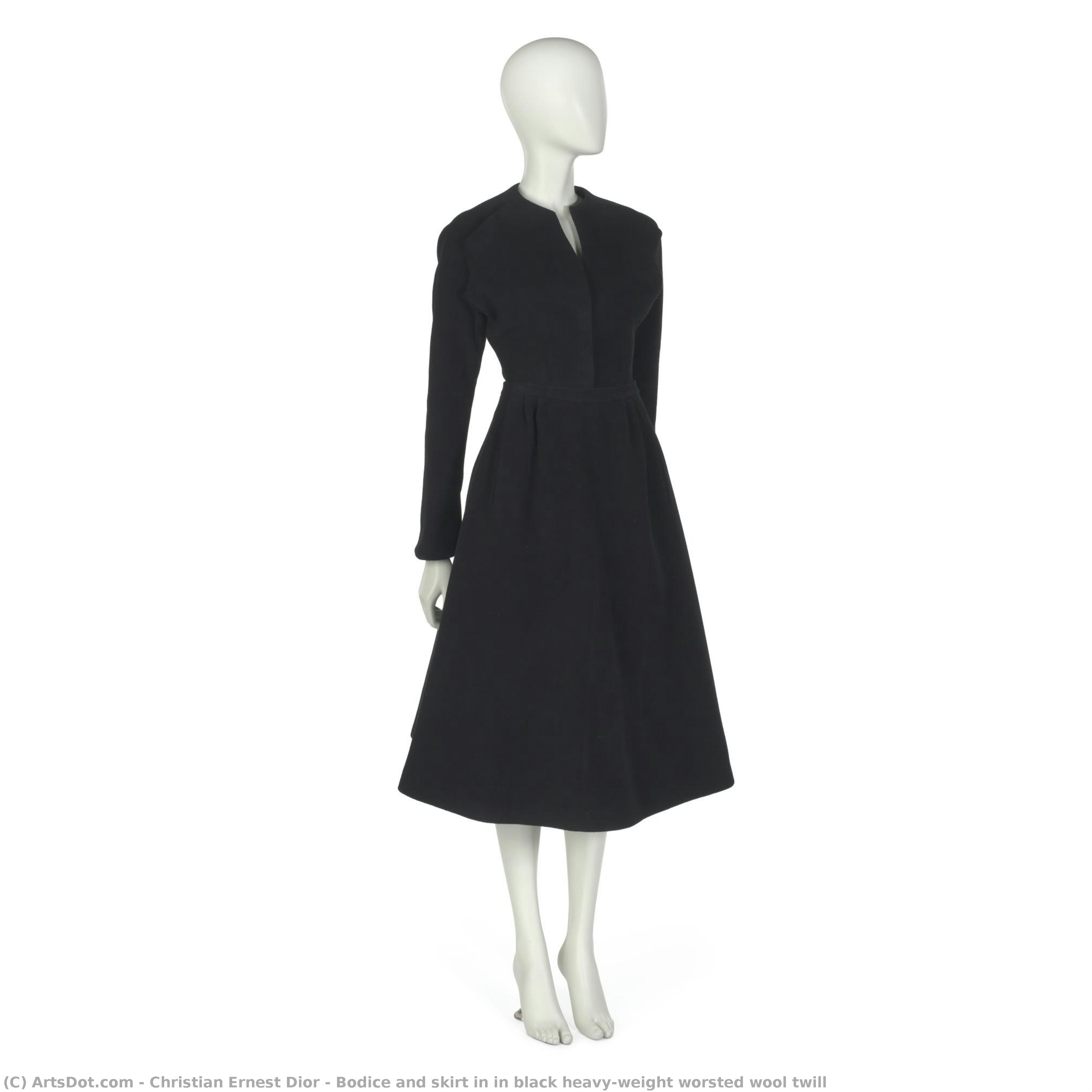 Bodice And Skirt In In Black Heavy-weight Worsted Wool Twill — Christian Dior