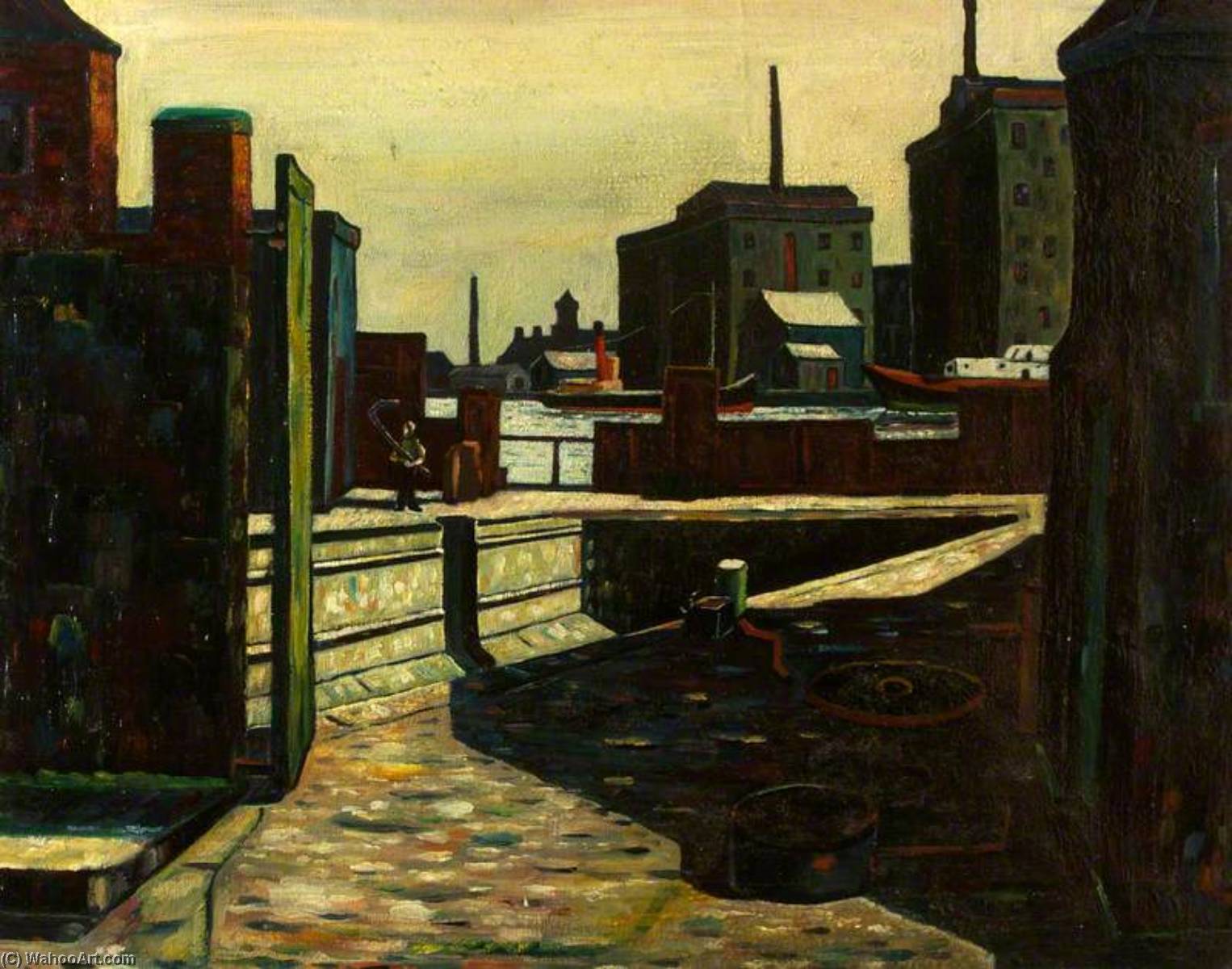 Shadows Falling On A Dry Dock With A Warehouse Building Beyond — Charles Byrd