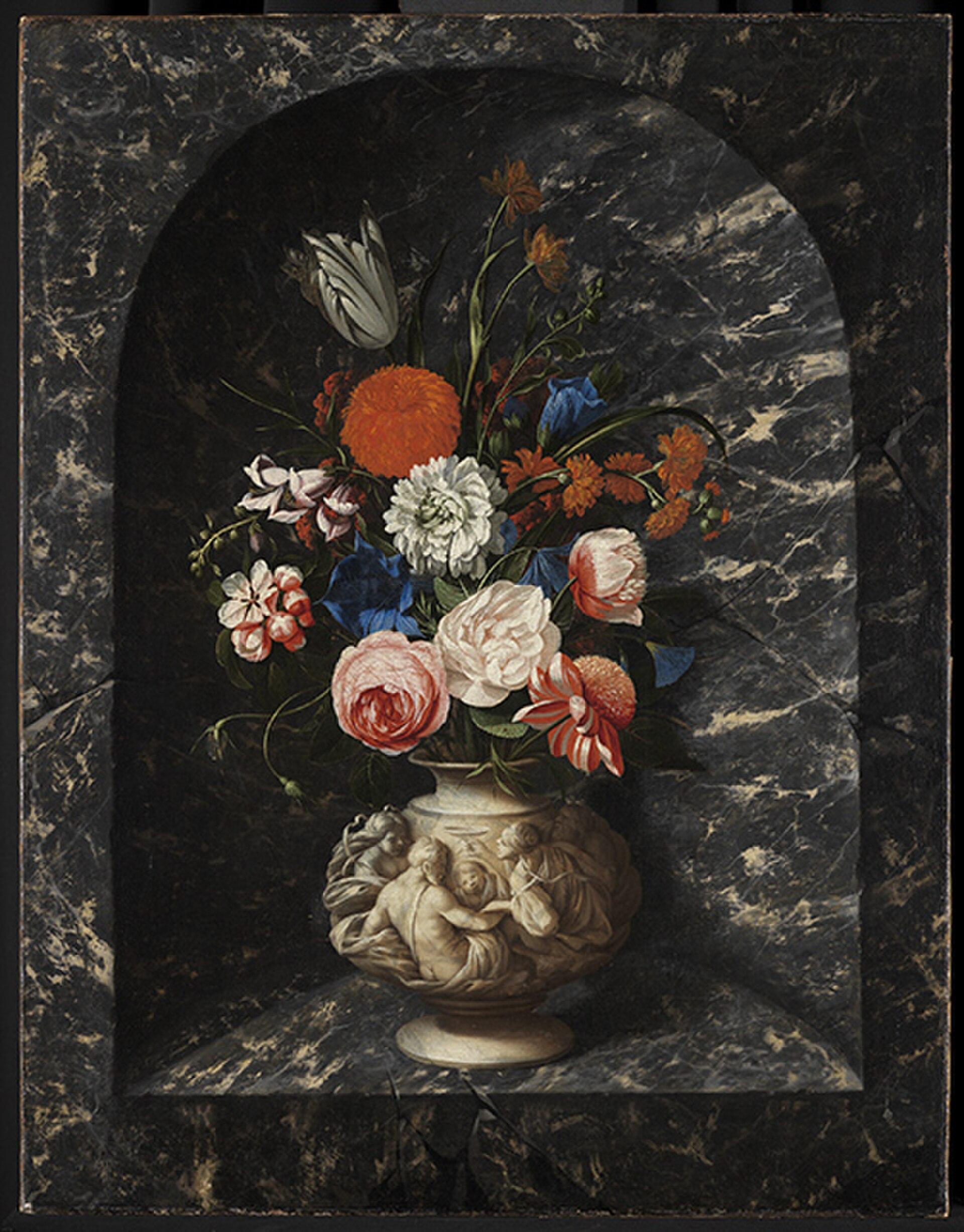 Flower Still Life In A Marble Niche — Johann Georg Hinz