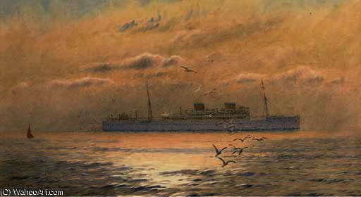 A Union Castle Liner In Coastal Waters At Dusk — Alma Claude Burlton Cull