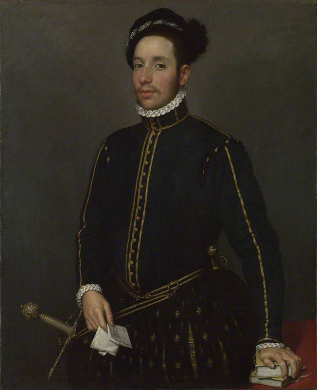 Portrait Of A Left Handed Gentleman With Two Quartos And A Letter ('il Gentile Cavaliere') — Moroni, Giovanni Battista