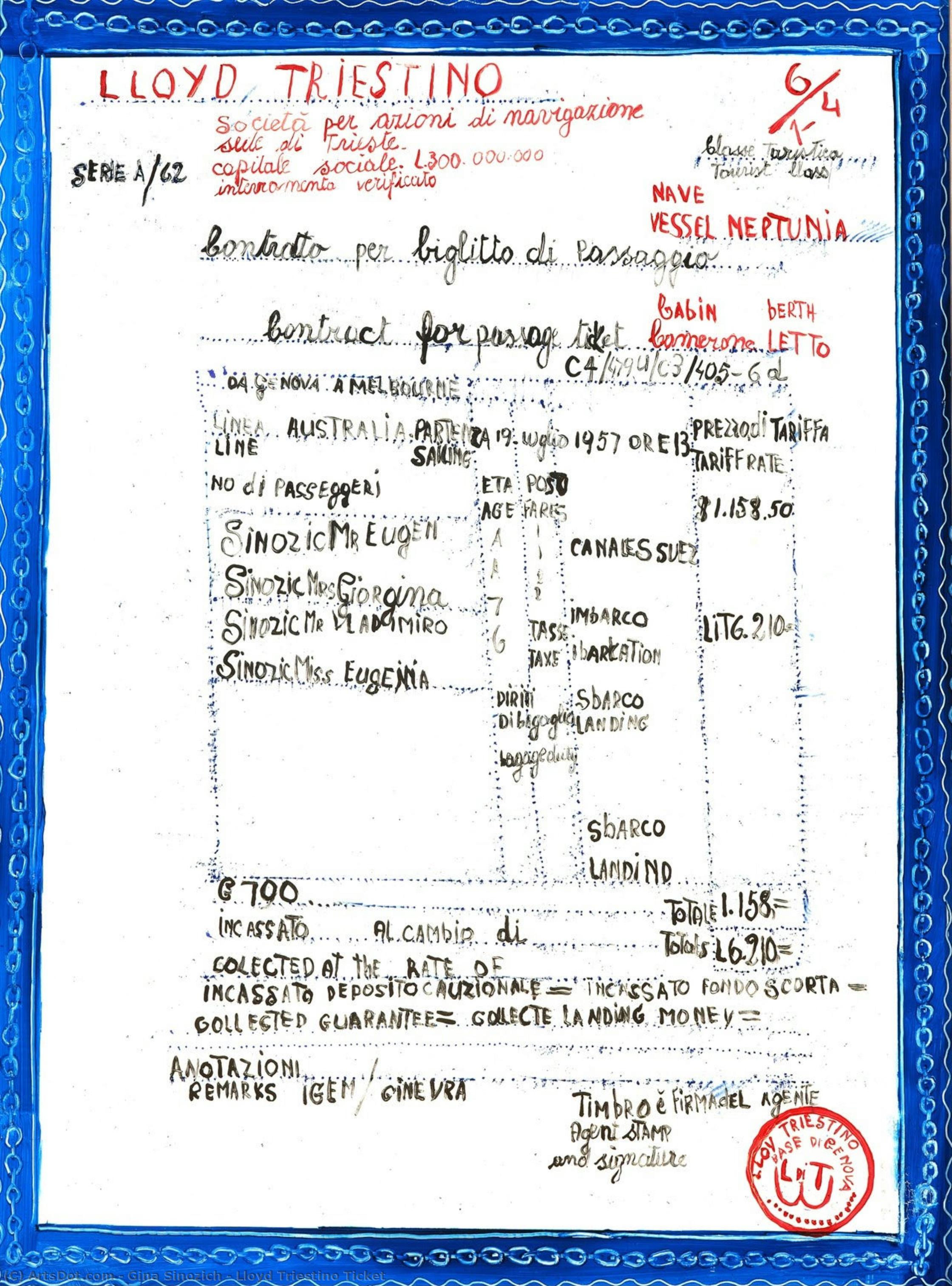 Lloyd Triestino Ticket — Gina Sinozich