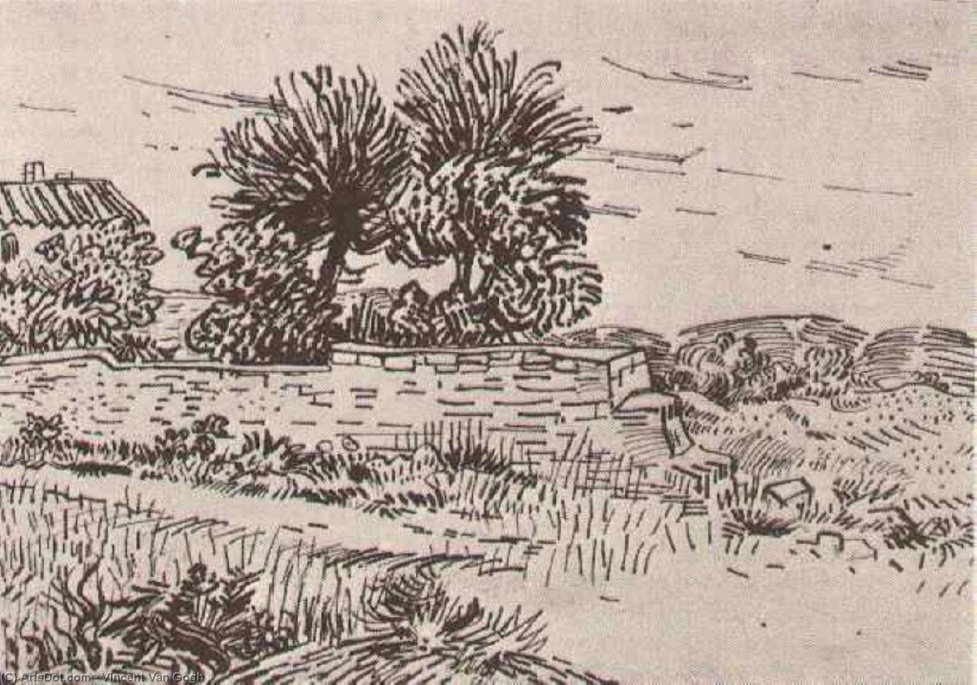 Paisaje Con La Pared De Una Granja — Vincent Willem Van Gogh