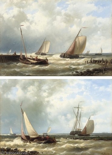 Dutch Fishing Boats In A Harbour Entrance — Abraham Hulk Senior